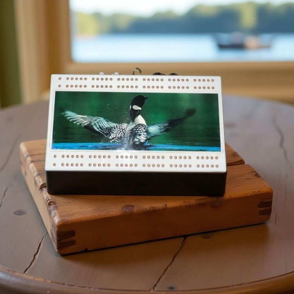 Vintage 1997 Custom Cribbage Minnesota Loon Wood Cribbage Board
